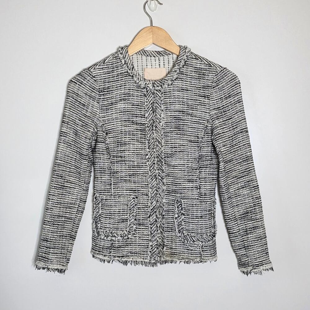 Rebecca Taylor Boucle Tweed Black & White Tweed fitted lightweight blazer Size 0